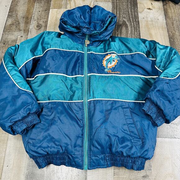 Miami Dolphins Jacket Youth Large 14-16 Teal Navy NFL Pro Player Reversible - Picture 15 of 16